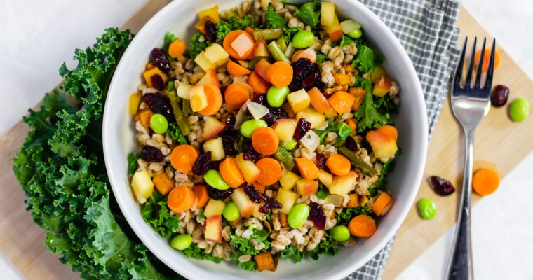 Farro Bowl with Sweet Potatoes and Kale