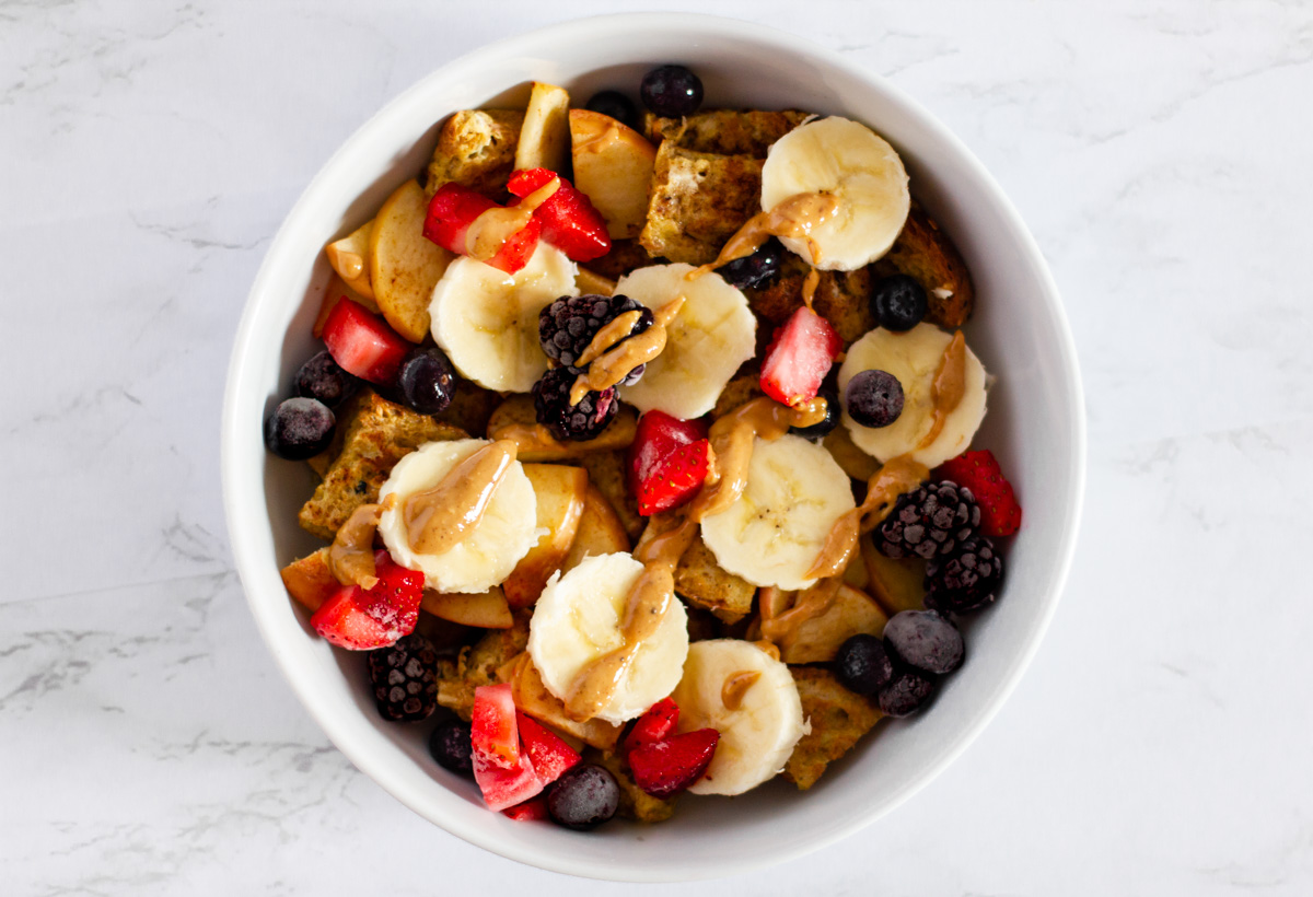 French Toast Scramble (with Apples, Peanut Butter, and Banana)